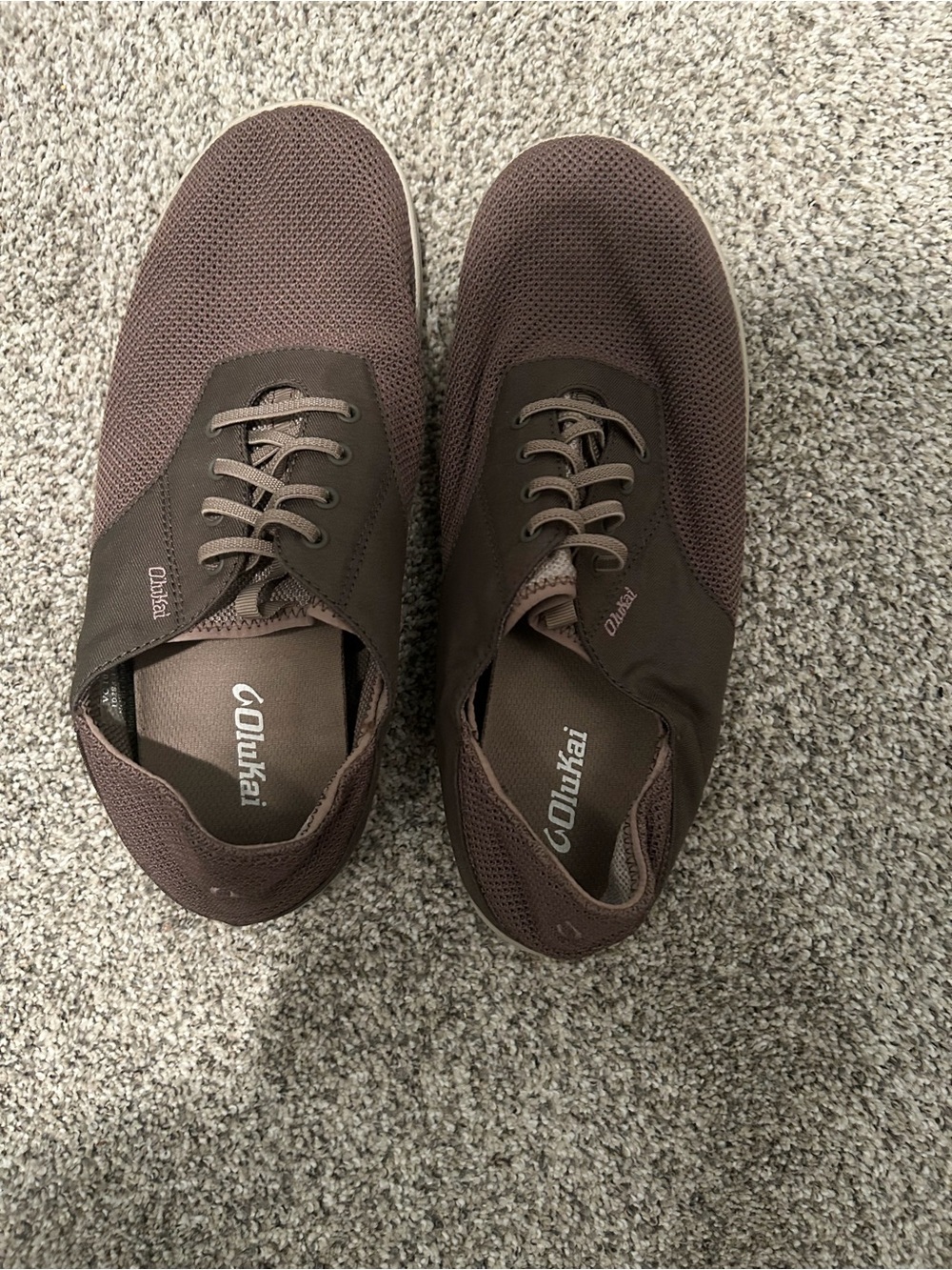 OluKai Men's Brown Mesh Lace-Up Boat Shoes